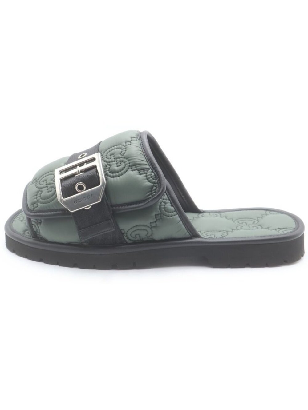 Gucci GG Quilted Nylon Leather Flat Sandals Shoes Green